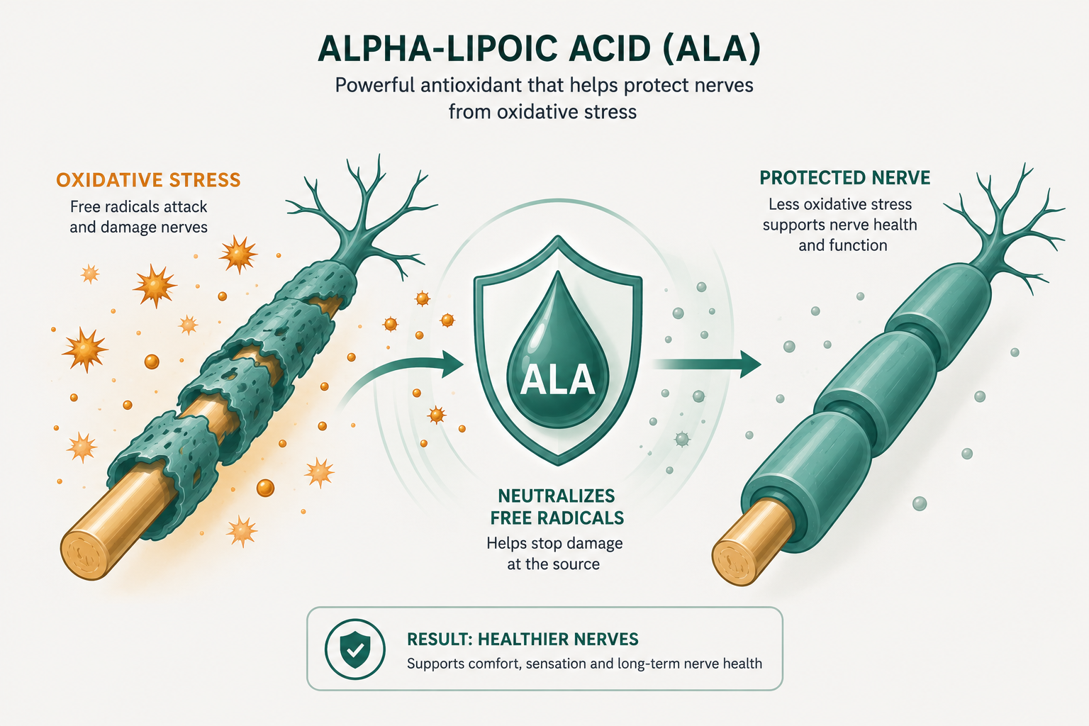 How alpha-lipoic acid is studied to reduce oxidative stress on nerves.
